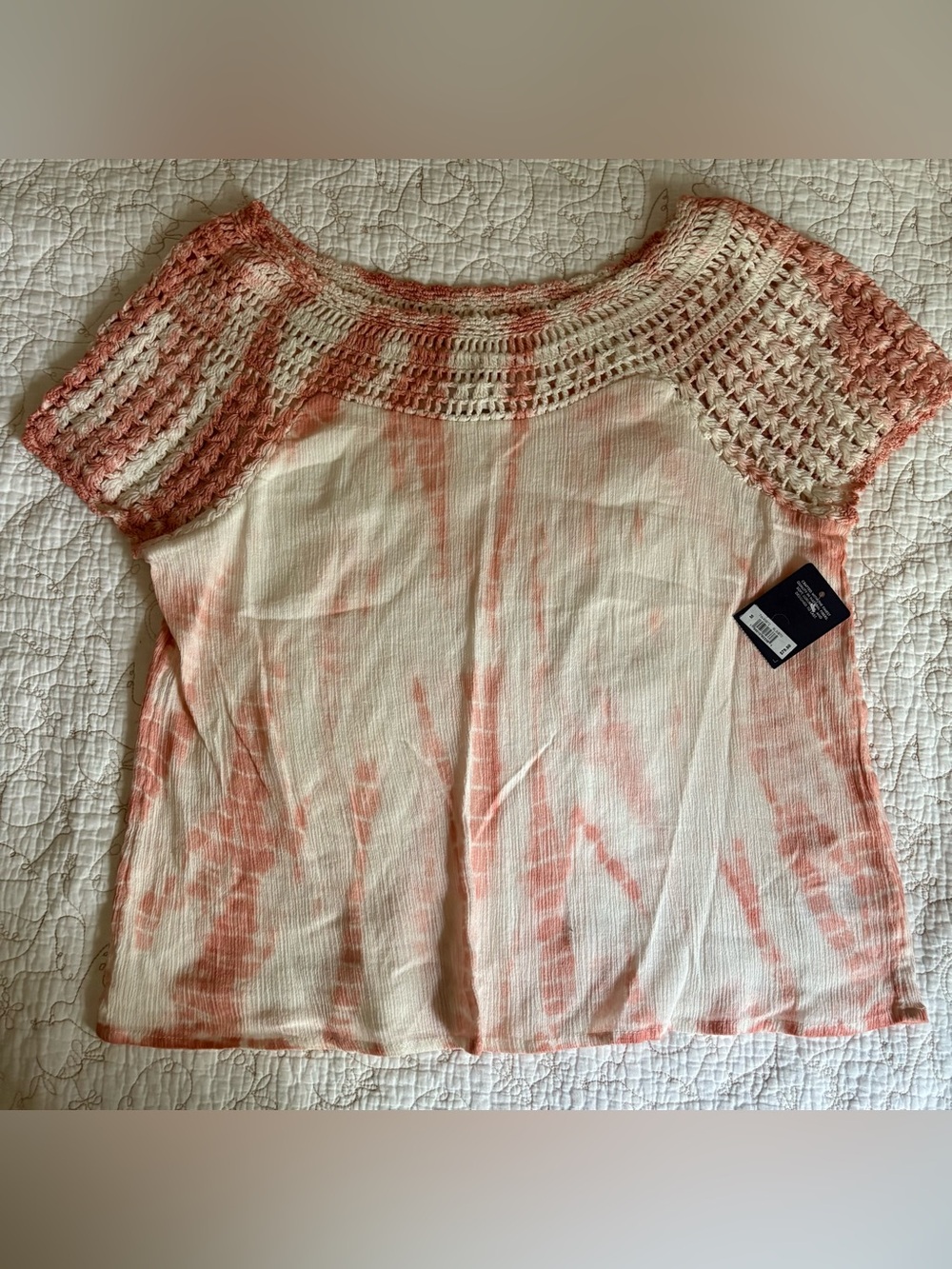 Crochet Knit Tie-Dye Top - Pink and Cream lucky brand medium crochet top